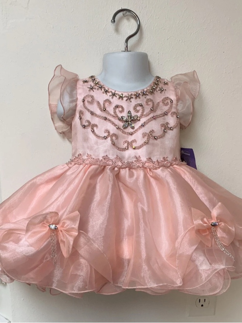 18 Month Little Rosie Peachy Pink Rhinestoned Pageant Dress & Accessories NWT